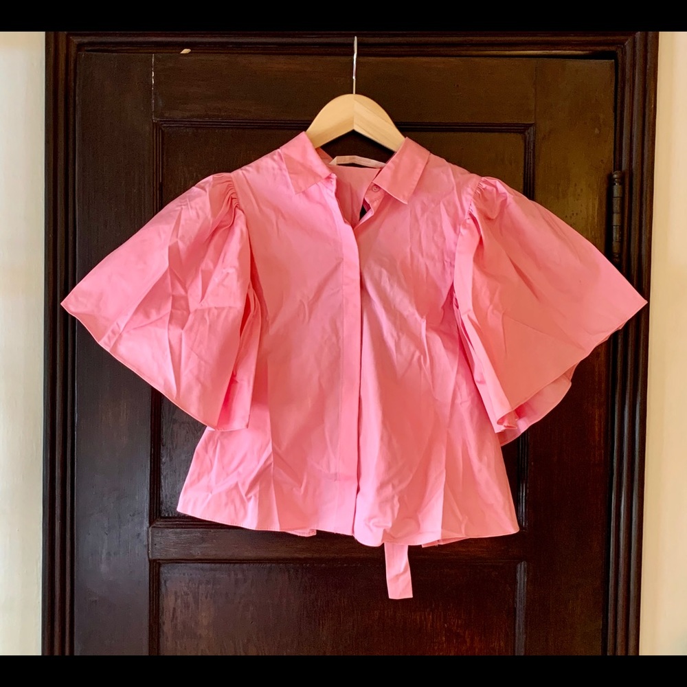 Flamingo pink blouse with open back